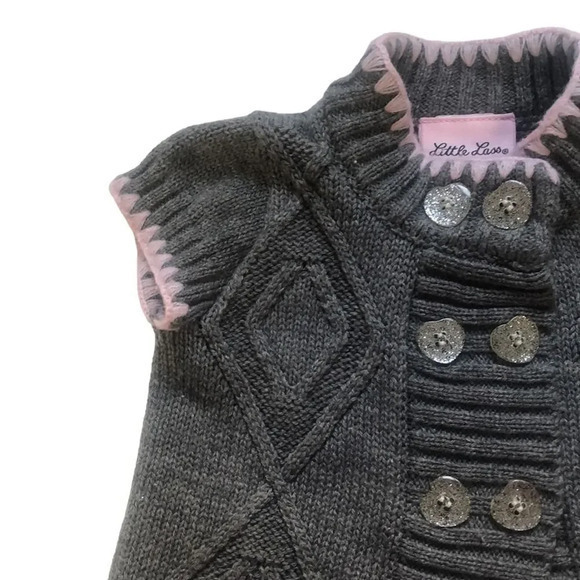 Little Lass Girls Gray Knit Vest Sleeveless Diamond Pattern Button Down - Picture 2 of 8